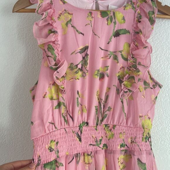NWT Adyson Parker Smocked Waist Sleeveless Ruffle Midi Dress in Pink Sz S - Picture 6 of 10